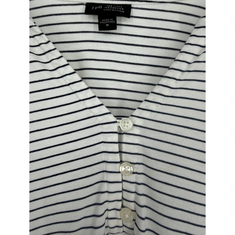 J Jill Womens Henley Top Medium Nautical Maritime Minimalist Basic Coastal Chic